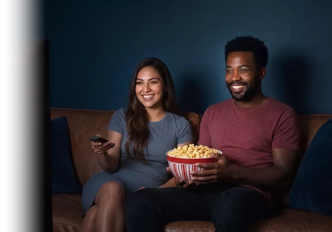 Couple enjoying their favorite TV show together.